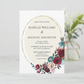 Rot-Rosa-Rose-Hochzeit Einladung (Stehend Vorderseite)