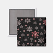 Rot/Rosa Schneeflocken im Schwarzen Wintersaisonma Magnet (Vorderseite/Rückseite)