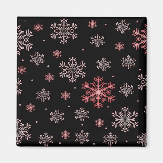 Rot/Rosa Schneeflocken im Schwarzen Wintersaisonma Magnet (Vorne)