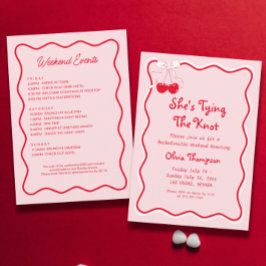 Rot Rosa Sie bindet den Knoten-Junggeselinnen-Absc Einladung