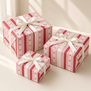 Rot Rosa Streifen Kokette Schleifen Weihnachten  Geschenkpapier