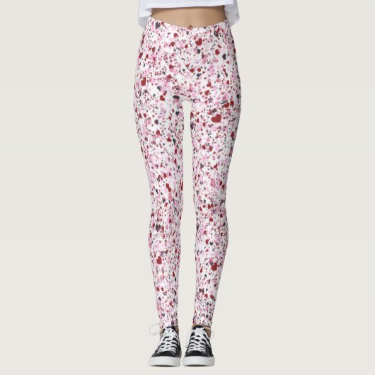 Rot, Rosa und Grau Herz, Spritzer Paint Leggings (Vorderseite)