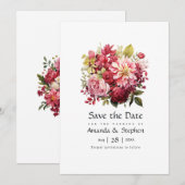 Rot, Rosa und Grüne Blumenhochzeit Save The Date (Vorne/Hinten)