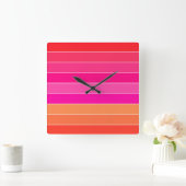 Rot, Rosa und Orange Streifen Quadratische Wanduhr (Zuhause)