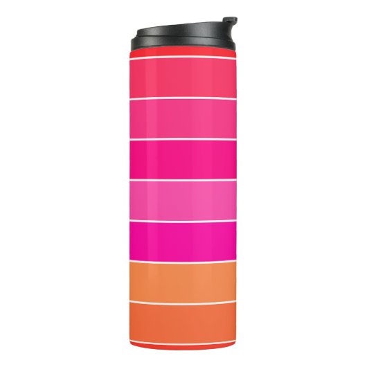 Rot, Rosa und Orange Streifen Thermosbecher (Nach links gedreht)