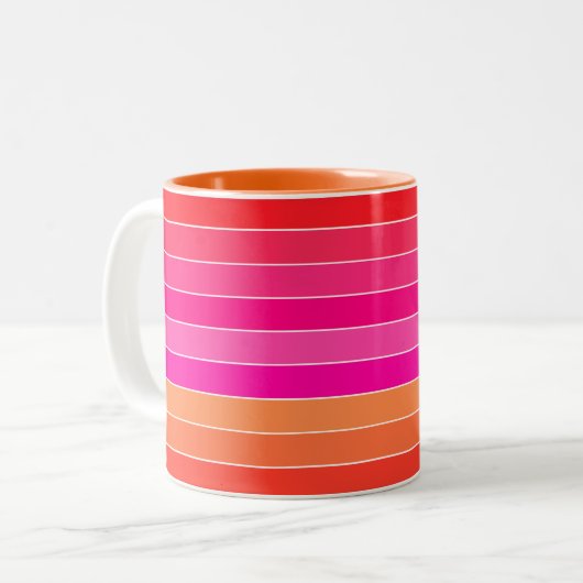 Rot, Rosa und Orange Streifen Zweifarbige Tasse (Vorderseite Links)