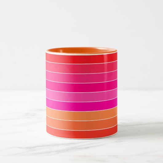 Rot, Rosa und Orange Streifen Zweifarbige Tasse (Mittel)