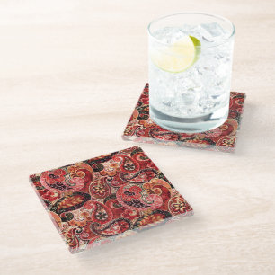 Rot, Rosa und Vintag Paisley Floral Glasuntersetzer