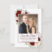 Rot & Rosa Wasserfarbe Boho Rose & Foto Hochzeit Save The Date (Vorderseite)