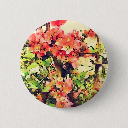Rot Rosa Wasserfarben Blumenmuster 1 Button (Vorderseite)