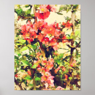 Rot Rosa Wasserfarben Blumenmuster 1 Poster