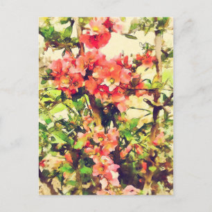 Rot Rosa Wasserfarben Blumenmuster 1 Postkarte