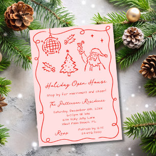 Rot & Rosa Whimsical Doodle Weihnachts-Open-House Einladung