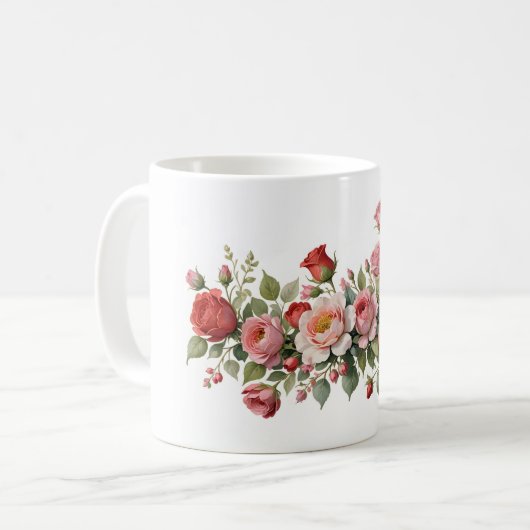 Rot-Rose-Swag Kaffeetasse (Vorderseite Links)
