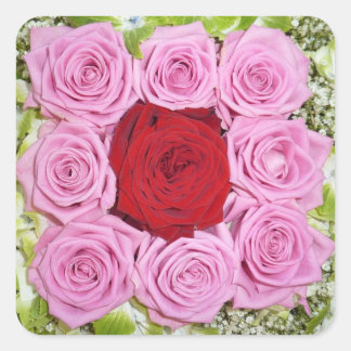 Rot-Rosen-Aufkleber Quadratischer Aufkleber