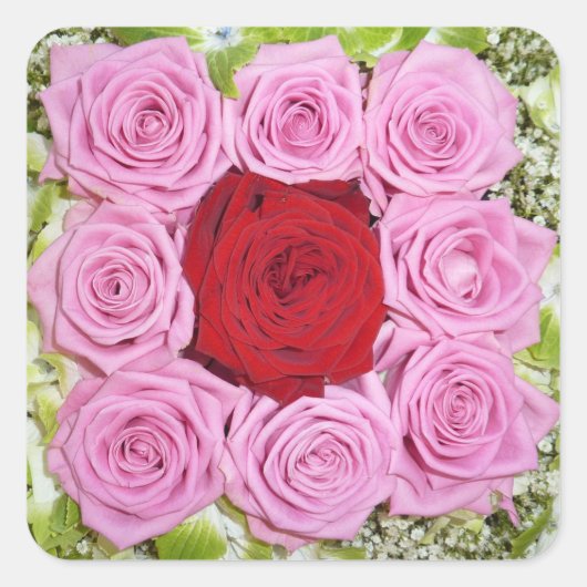 Rot-Rosen-Aufkleber Quadratischer Aufkleber (Vorderseite)