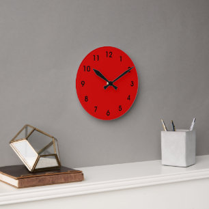 Rot-rot, Party rot, einfarbig, Runde Wanduhr