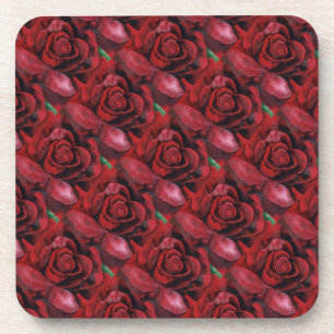 "Rot, Rote Rose gepolstertes Muster" Blumenmuster  Getränkeuntersetzer