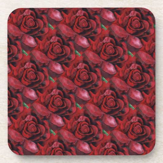 "Rot, Rote Rose gepolstertes Muster" Blumenmuster  Getränkeuntersetzer (Vorderseite)