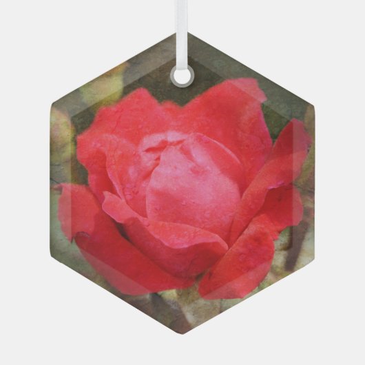 Rot, Rote Rose Ornament Aus Glas (Vorderseite)