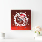 ROT RUBY UND WEISSE SCHLANKE DRAGON ,PINK GEMSTONS QUADRATISCHE WANDUHR (Zuhause)