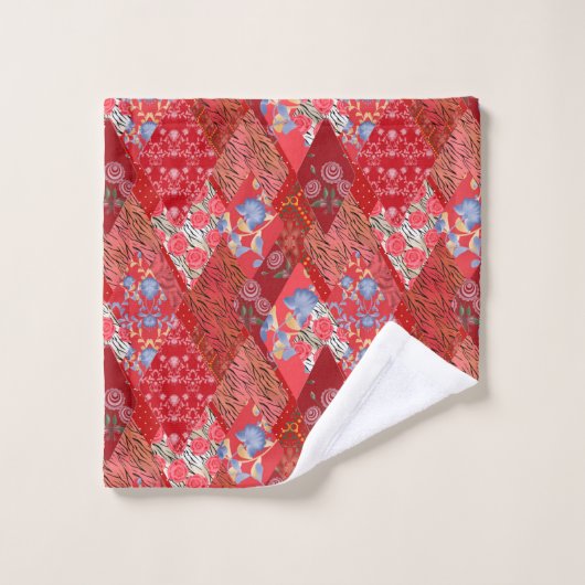 Rot, rustikal, Patchwork Badhandtuch Set (Waschlappen)