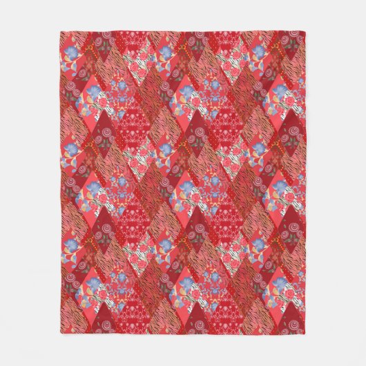 Rot, rustikal, Patchwork Fleecedecke (Vorderseite)