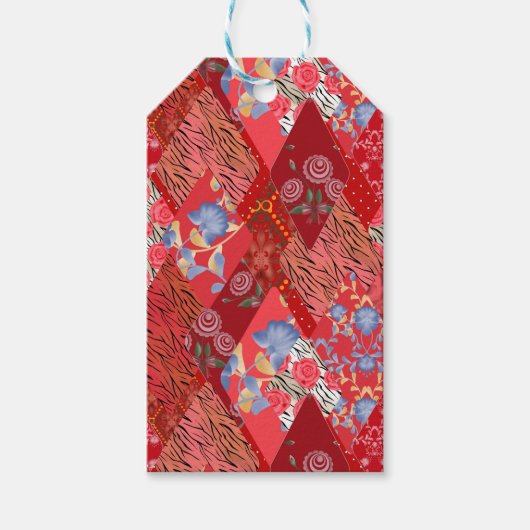 Rot, rustikal, Patchwork Geschenkanhänger (Vorderseite)