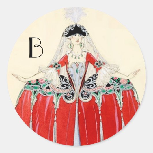 ROT, SCHÖNHEIT SCHÖNHEIT KOSTEN DESIGN MONOGRAM RUNDER AUFKLEBER (Vorderseite)