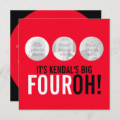 Rot & Schwarz 40. FOUROH! Foto Geburtstag einladen Einladung (Vorne/Hinten)