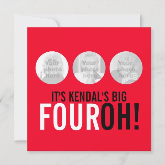 Rot & Schwarz 40. FOUROH! Foto Geburtstag einladen Einladung (Vorderseite)