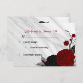 Rot-Schwarz-Blume-Marmor RSVP Karte (Vorne/Hinten)
