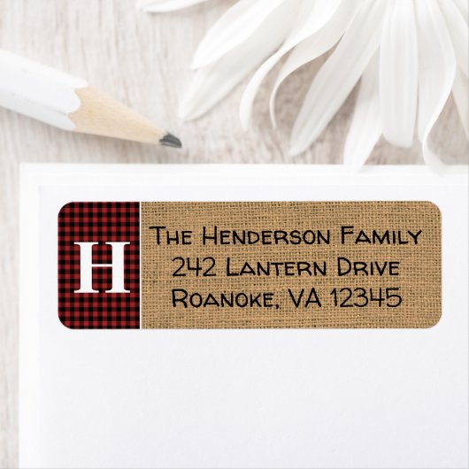 Rot, Schwarz-Buffalo-Kariertes Monogramm-Adressenl (Insitu)