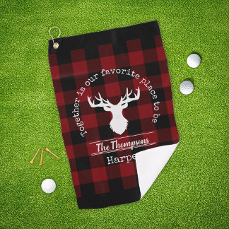 Rot-Schwarz-Buffalo-Karo-Hirsch-Familienname Golfhandtuch