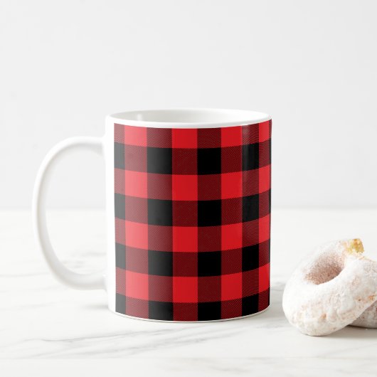 Rot-Schwarz-Buffalo-Karo Kaffeetasse (Mit Donut)
