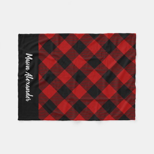 Rot-Schwarz-Buffalo-Karo-Monogramm Fleecedecke (Vorderseite (Horizontal))