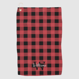 Rot-Schwarz-Buffalo-Karo Monogramm Golfhandtuch
