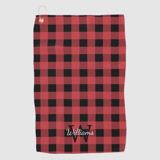 Rot-Schwarz-Buffalo-Karo Monogramm Golfhandtuch (Vorderseite)