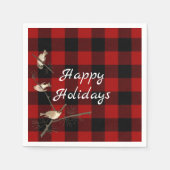 Rot-Schwarz-Büffel karierte Weihnachten mit Vögeln Serviette (Vorderseite)