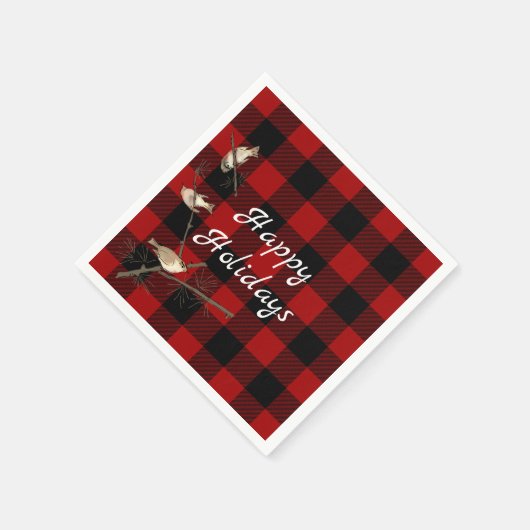 Rot-Schwarz-Büffel karierte Weihnachten mit Vögeln Serviette (Ecke)
