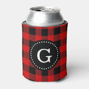 Rot Schwarz Büffel Karo Gingham 1I Monogramm Dosenkühler