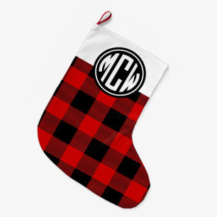 Rot Schwarz Büffel Karo Monogramm Schrift DIY Hint Großer Weihnachtsstrumpf