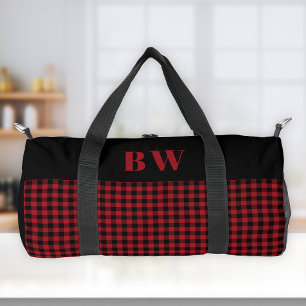 Rot-Schwarz-Büffel-Karo-Muster Fettdruck-Monogramm Duffle Bag