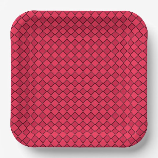 Rot-Schwarz-Diamant-Schachbrettmuster Pappteller (Vorderseite)