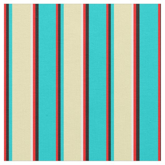 Rot, Schwarz, Dunkeltürkis, Tan und Weiß Muster Stoff (Nahaufnahme)