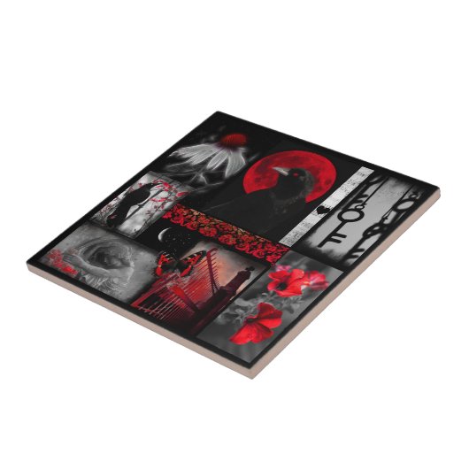 Rot-Schwarz-Eclectic Crow Art Fliese (Seite)