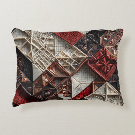 Rot Schwarz Elfenbein Mikro-Mosaik 3D geometrisch Dekokissen