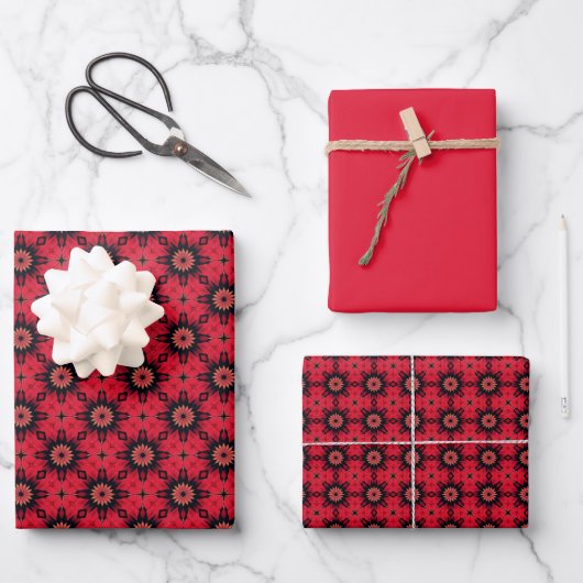 Rot-Schwarz-Fliesenmuster Geschenkpapier Set (Vorderseite)