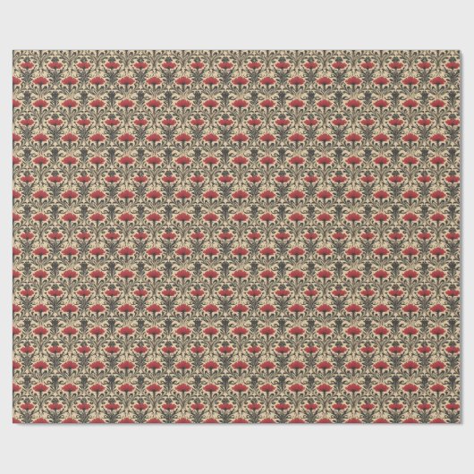 Rot & Schwarz Floral Art Nouveau auf Beige Geschenkpapier (Flach)