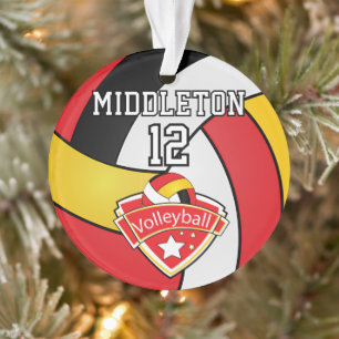 Rot, Schwarz, Gelber Volleyball   DIY Text Ornamen Ornament